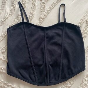 Garage Black Ribbed Corset-Style Crop Top XS